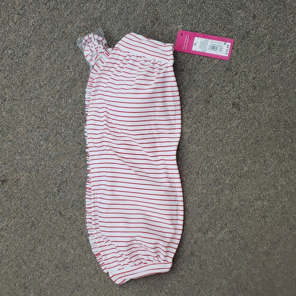 Xhilaration Women's Swim Top, Size XL- White w/ Red Stripes NWT